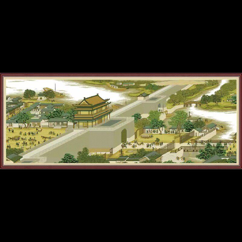 厂家批发十字新款风景画印花清明上河图diy刺绣材料包客厅自己绣