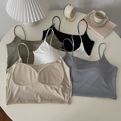 无痕冰丝美背夏季内搭吊带背心女带胸垫打底外穿一体聚拢性感裹胸