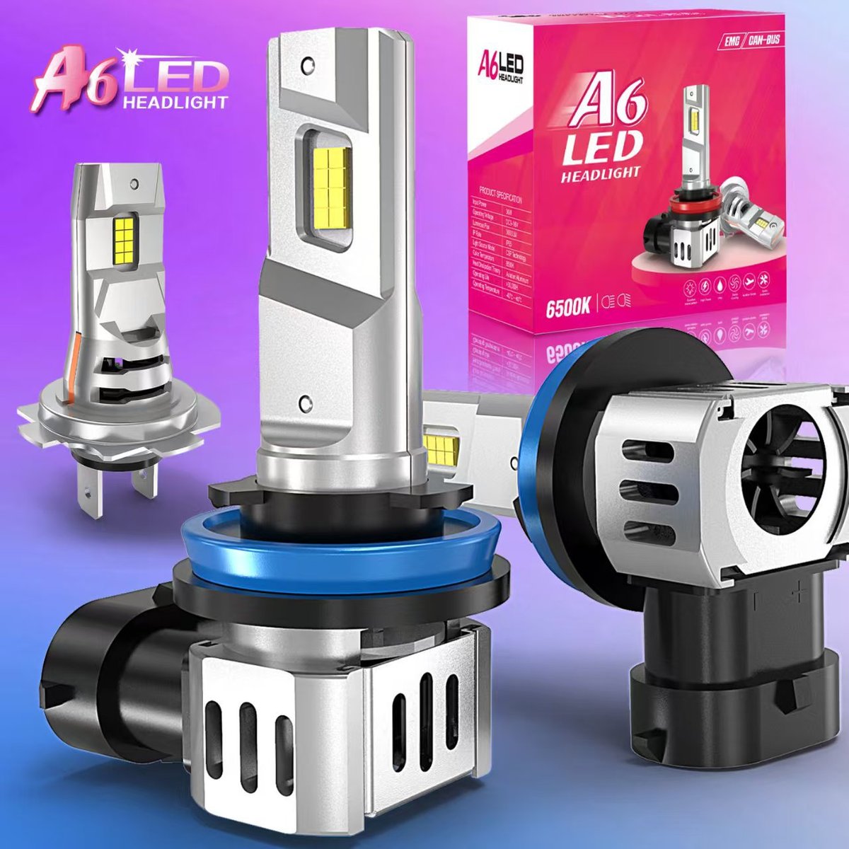 跨境优品直插式一比一风扇款H1H7H11大功率9005LED汽车大灯