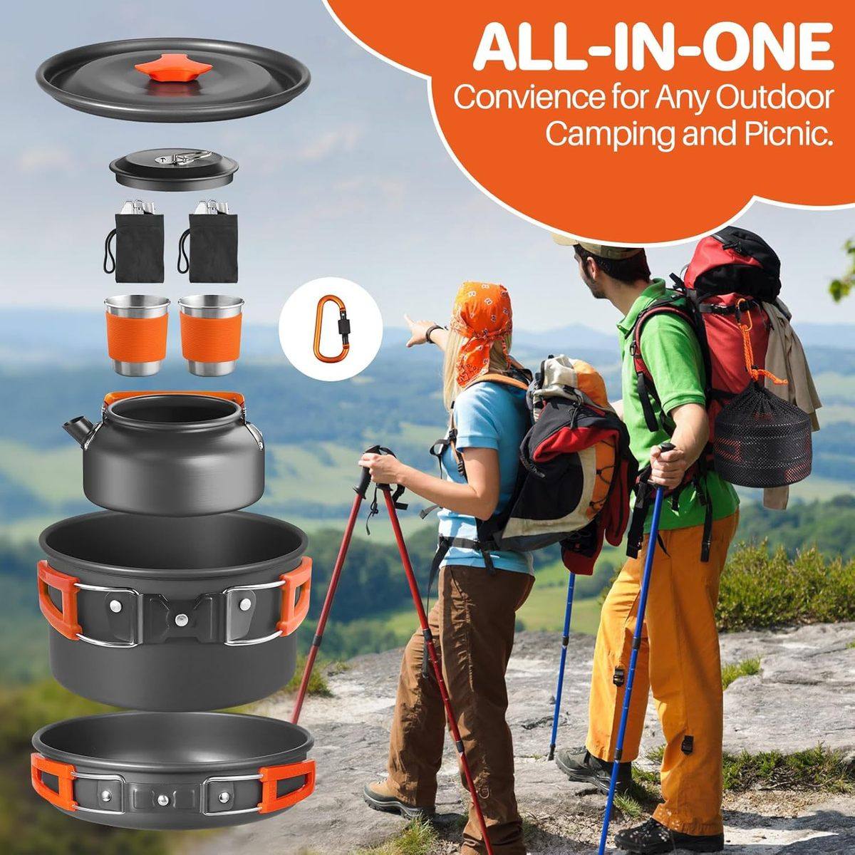 热销户外徒步2人套装炊具套锅野营餐具套装锅具,户外/登山/野营/旅行用品,野餐炉具/焚火架,淘宝优惠券,粉丝福利购,淘宝优惠卷