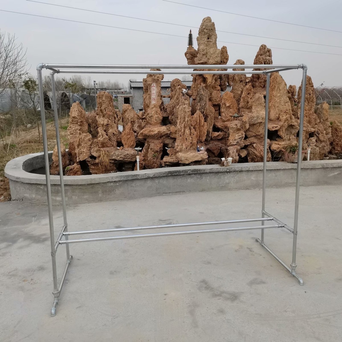 镀锌钢管水管挂衣简易落地户外室外双杆晒被家用阳台晾衣架凉衣架