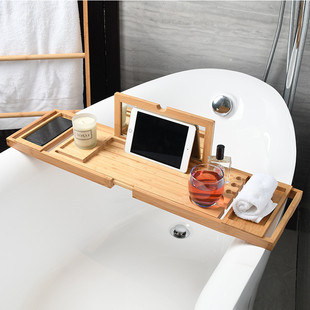 新款带镜子浴缸置物架伸缩收纳架浴盆木桶盖板浴室多功能浴缸搁板
