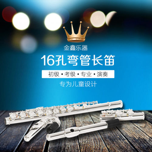 镀银弯管长笛儿童长笛双笛头长笛16孔镀银弯管长笛