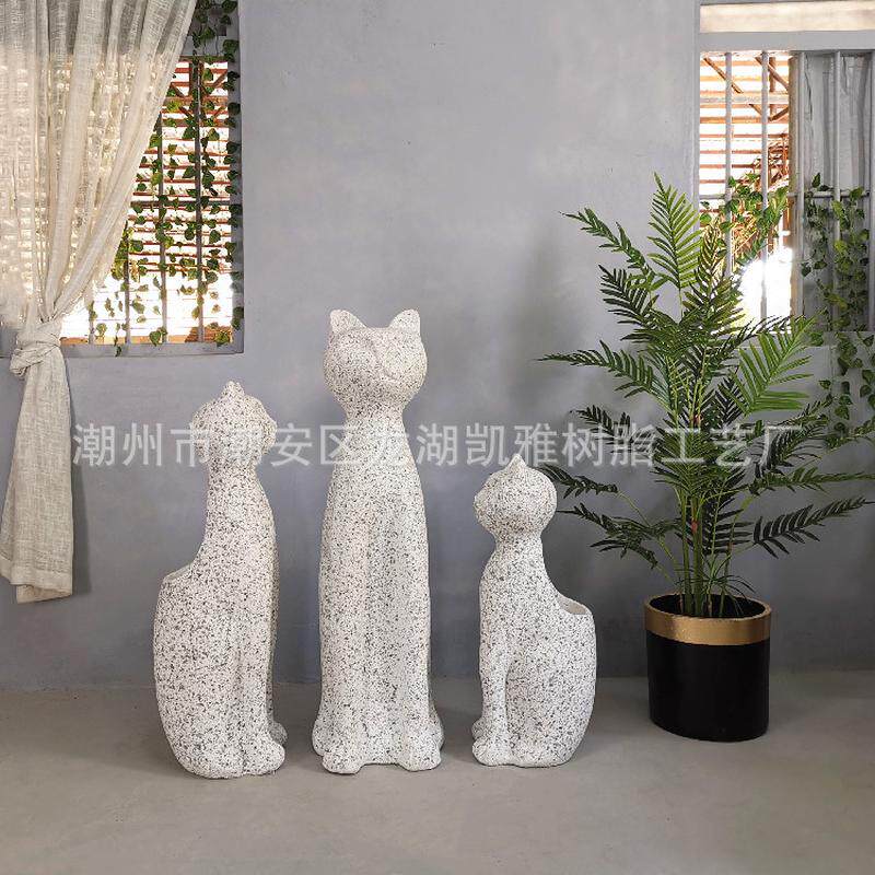招财猫抽象现代玻璃钢落地花瓶商场客厅酒店售楼部插仿真绿植景观