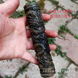 阿根廷手把件檀实木雕刻祥云柱龙柱鱼如意绿工艺品摆件