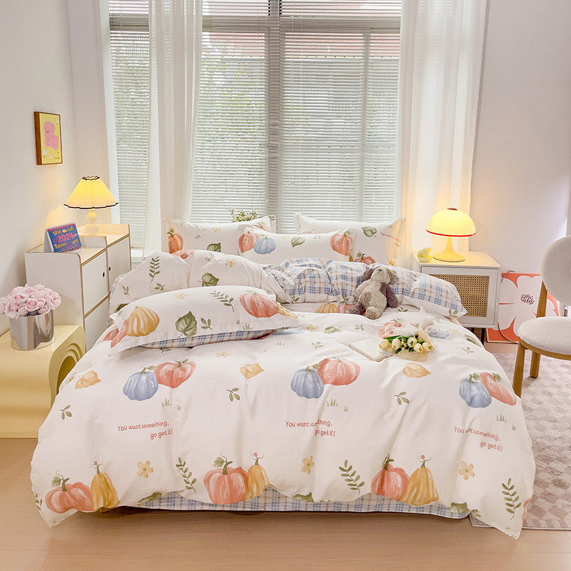 新款纯棉床上四件套喷气印花床单被套全棉床上用品小清新三件套