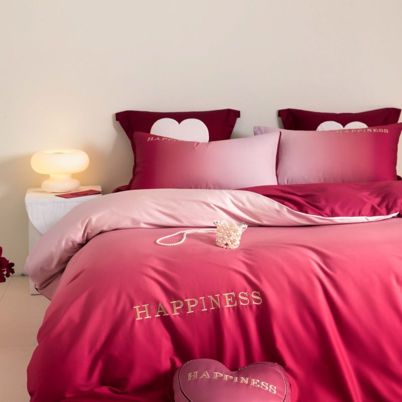 热销中式大红渐变色婚庆全棉四件套纯棉婚礼嫁喜庆被套床单高级感