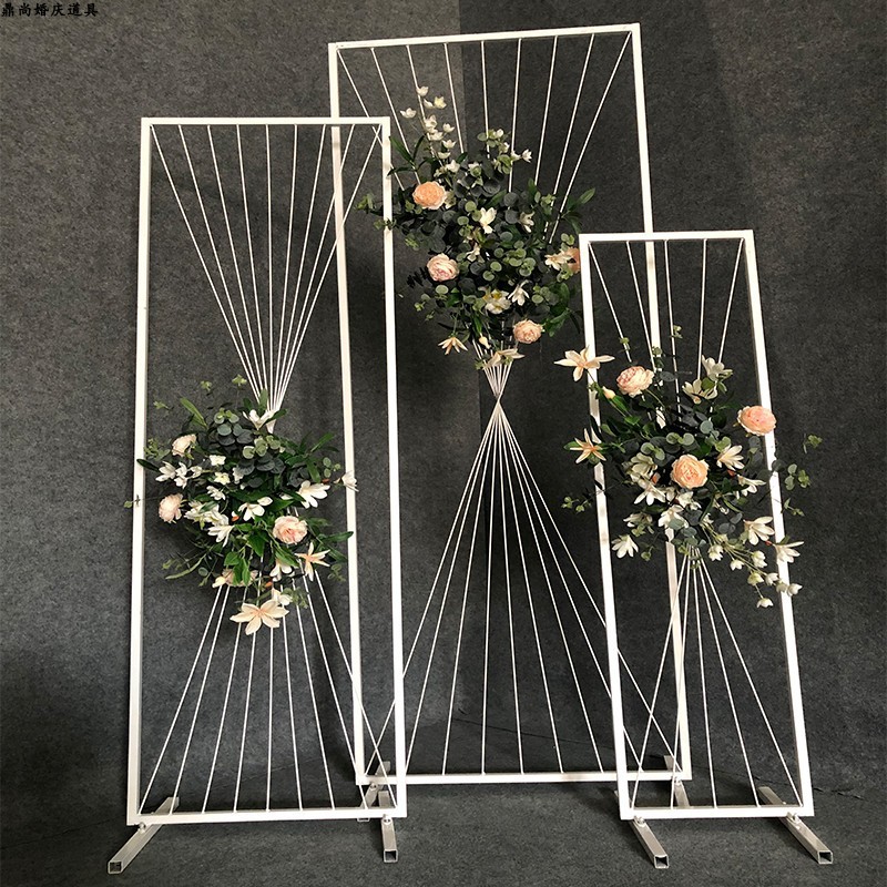 热销2019新款婚庆背景中式铁艺几何屏风长方形框路引婚礼舞台道具