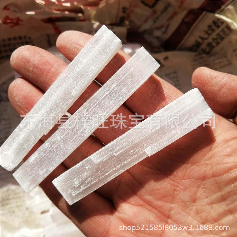 selenite热销天然石膏棒白色单晶柱能量棒石膏透明摩洛哥条瑜伽石