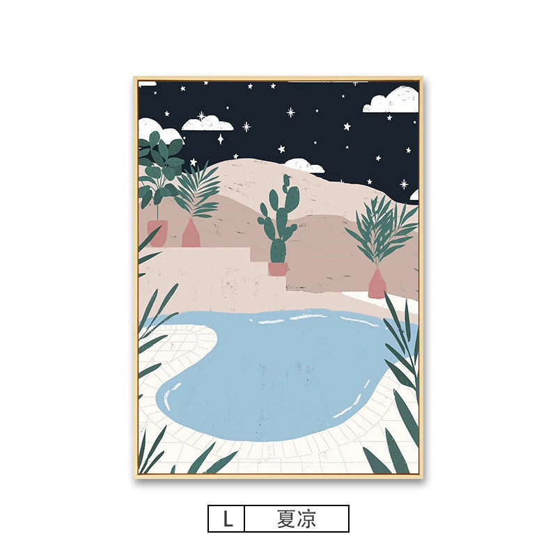 仲夏时光莫兰迪小众人物装饰画北欧风时尚客厅挂画文艺餐厅壁画