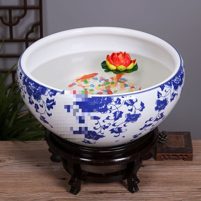 景德镇陶瓷鱼缸碗莲桌面大号金鱼乌龟缸盆睡手绘水仙荷