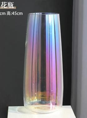 透明玻璃花瓶大号插花富贵竹长直筒水养花器大口径马醉木玻璃花瓶