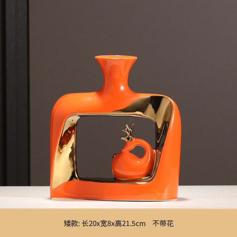 玄关鹿花瓶创意陶瓷插花器皿客厅酒柜新中式茶室房间装饰摆件批发