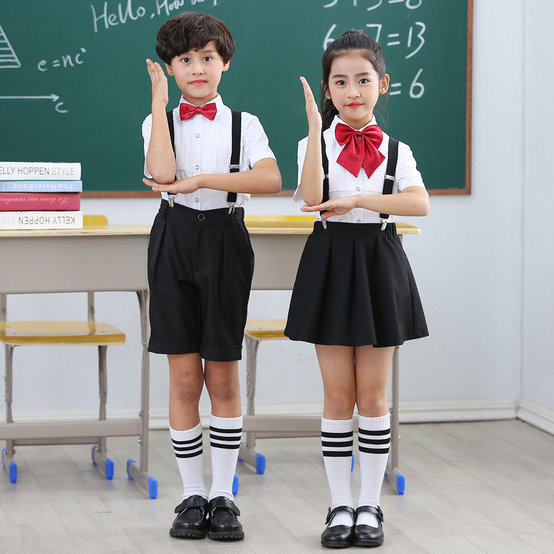 秋冬儿童大唱团男童小学生背带幼儿园毕业白衬衫黑裤