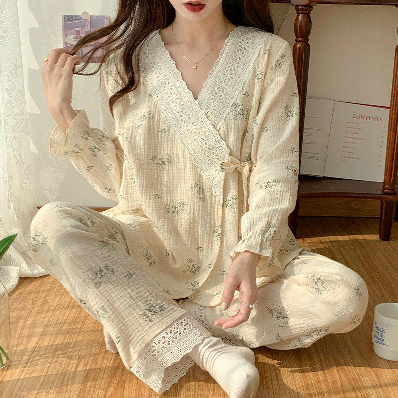 月子服4月份穿六月产后哺乳薄款纯棉纱布孕妇睡衣女春夏季两件套5