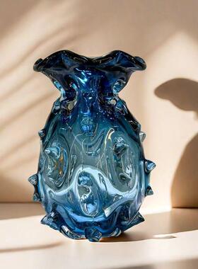 枫炜家居新款创意克莱因简约蓝色轻奢透明艺术琉璃花瓶餐桌插花