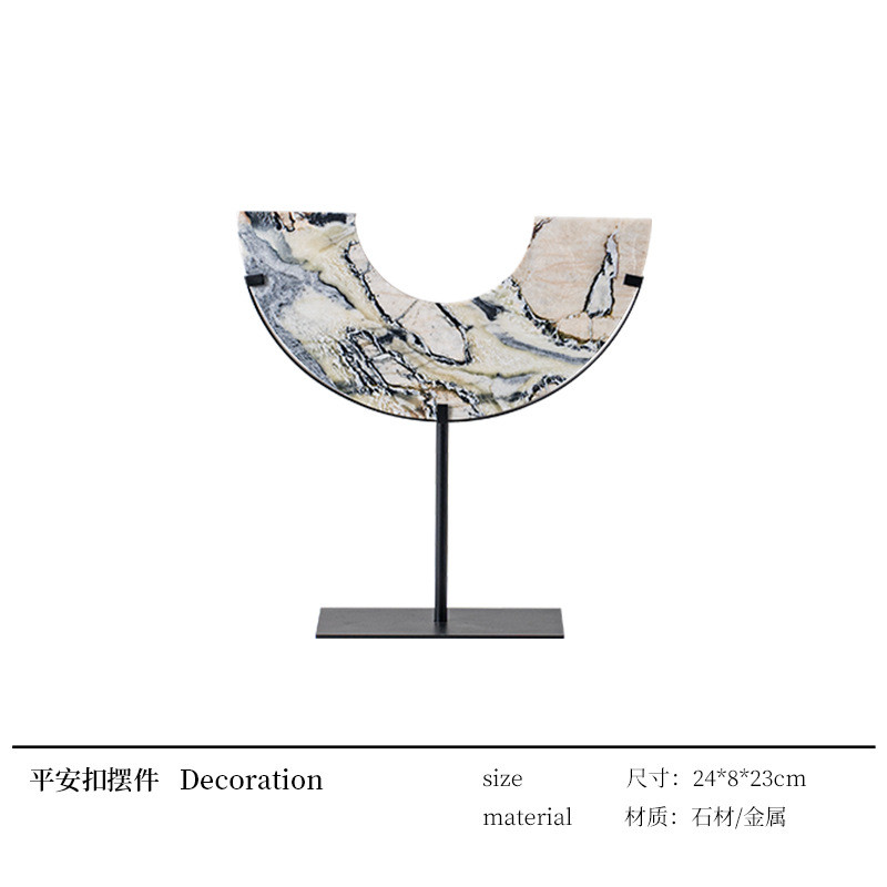 左顾软装大理石半月几何摆件家装茶楼酒店客厅别墅新中式工艺品