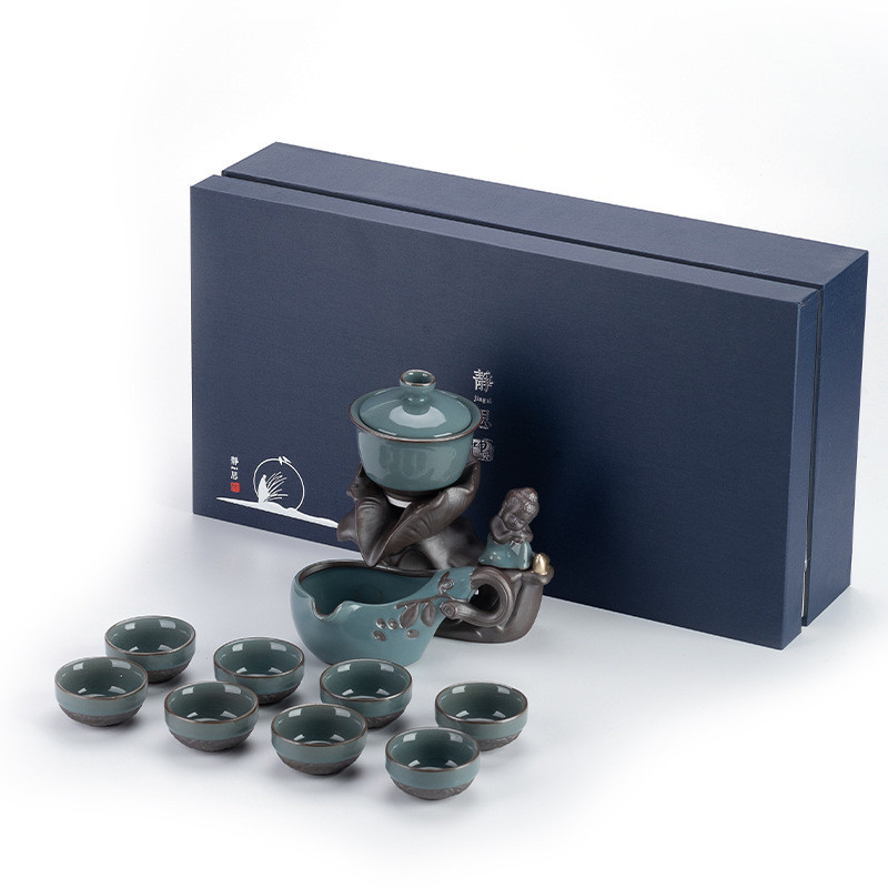 哥窑懒人自动茶具套装家用石磨茶壶陶瓷泡茶杯旋转冲茶器