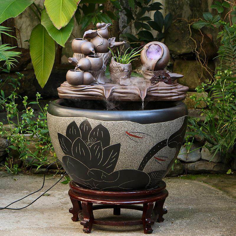 流水陶瓷鱼缸种植荷花景德镇金鱼缸阳台大缸养鱼盆甲鱼缸公司古宅