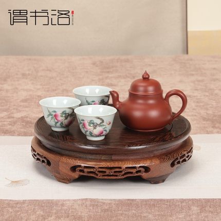 实木底座圆形花瓶底座鸡翅木花盆鱼缸佛像茶壶奇石头陶瓷摆件托架