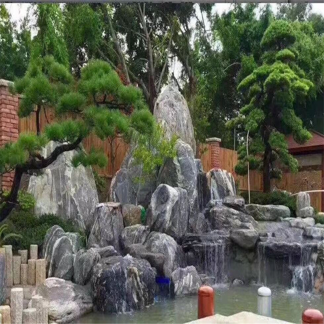泰山石假山景区造景石料子水系驳岸庭院住宅景观假山设计施工