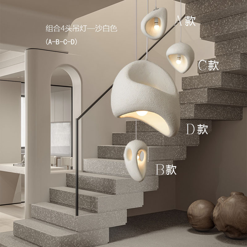 楼梯吊灯侘复式风创意灯设计师款日式别墅灯样板房民宿寂loft灯具