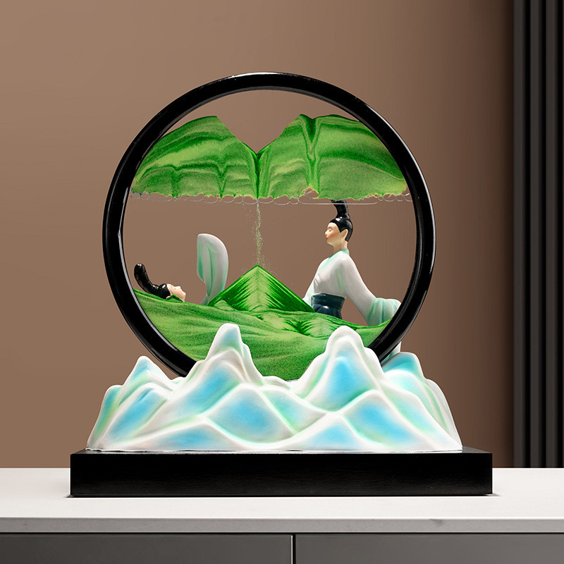 热销贝汉美创意新中式只此青绿流沙画家居软装玄关桌面酒柜装饰品图片