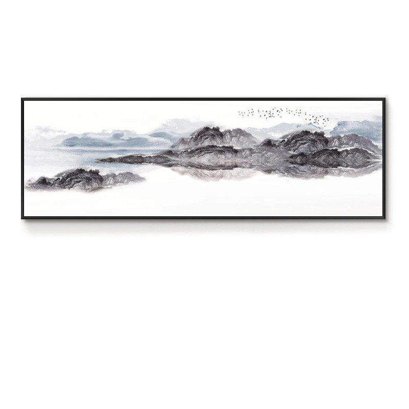 新中式客厅沙发背景墙装饰画单幅禅意山水背有靠山挂画大气水墨画