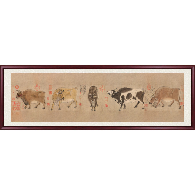 五牛图国画客厅装饰画书房办公室挂画新中式背景墙壁画名画仿古画图片