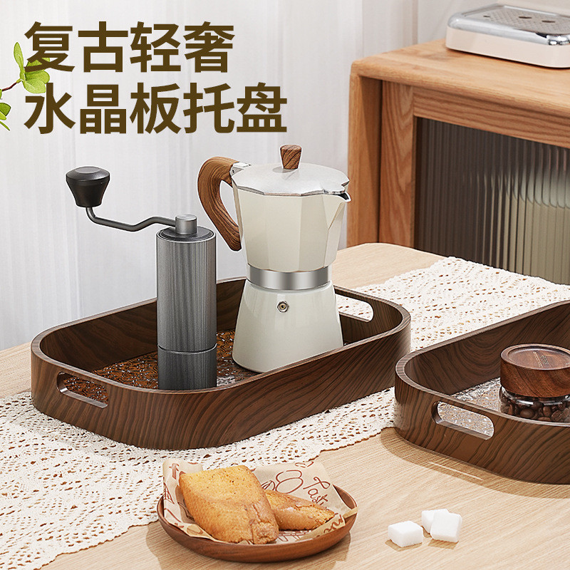 复古海棠花托盘茶盘点心盘长方形放水杯茶具茶杯盘家用仿木首饰盘
