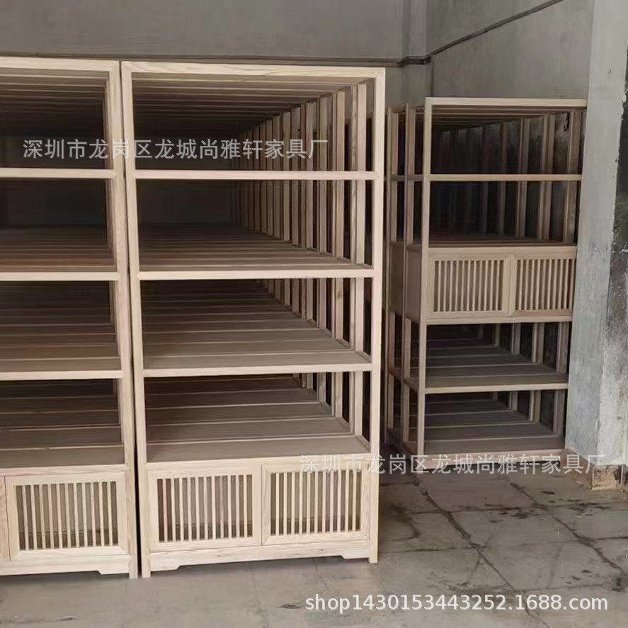 新中式白蜡木展示灯柜多功能层架茶书柜组合客厅柜民宿会所装饰柜