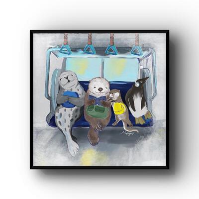 海獭可爱治愈挂画卧室客厅咖啡馆装饰画艺术版画油画温馨轻奢餐厅