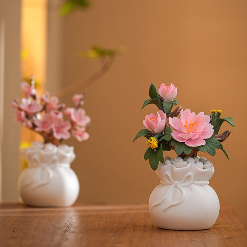 热销非遗瓷花牡丹代代有钱花梅花福袋家居装饰办公室客厅摆件中式