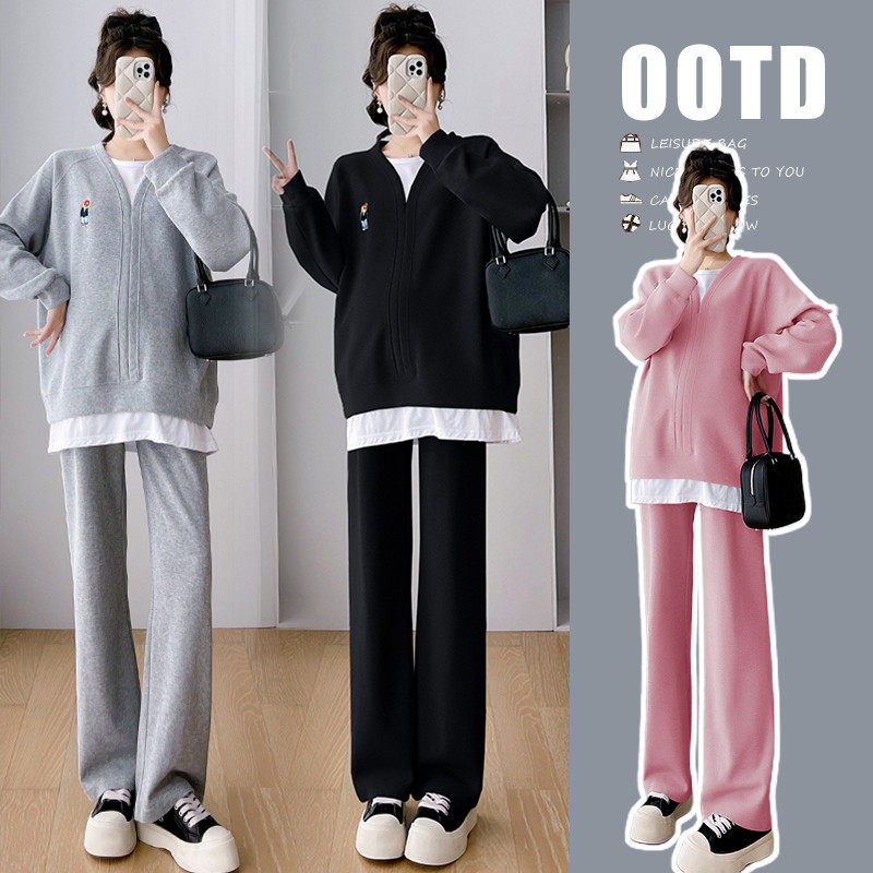 孕妇秋装套装时尚款新款洋气时髦外出两件套遮肚子显瘦春秋孕妇装