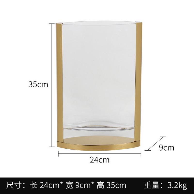 现代简约透明玻璃水培器花瓶高档插花金属样板房软装饰品桌面摆件