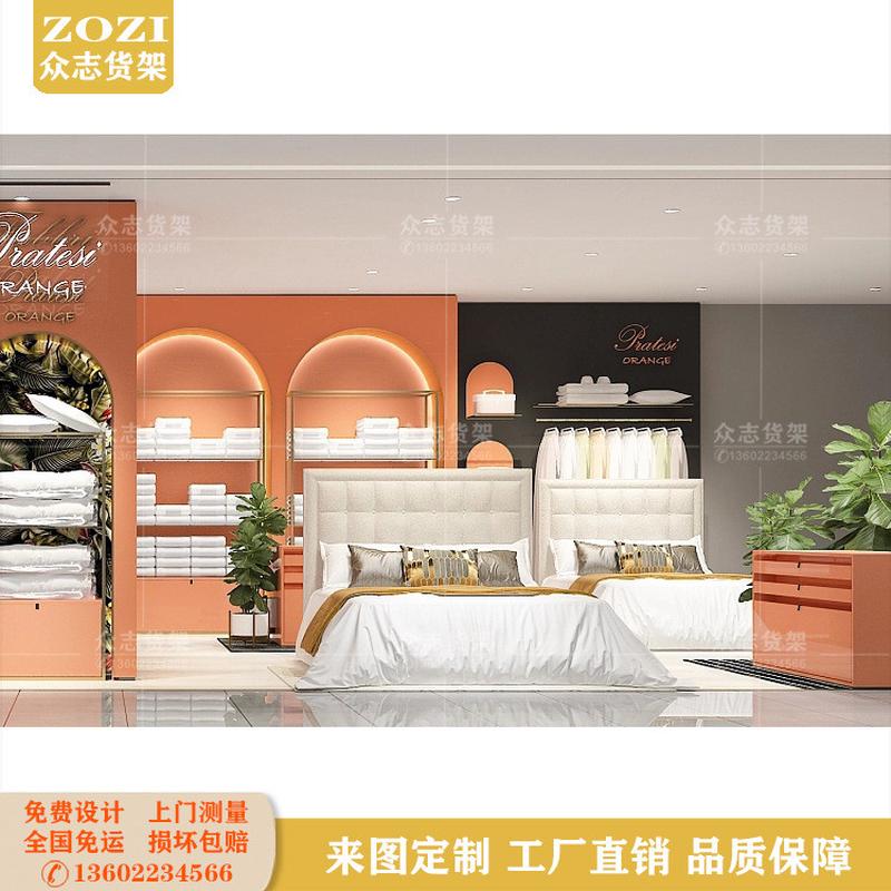 热销床上用品四件套收纳架枕芯被套货柜布料置物架家纺店货架展示