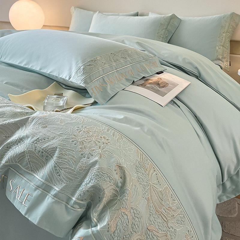 高级感母婴长绒棉四件套200支级花卉刺绣被套全棉轻奢床上用品