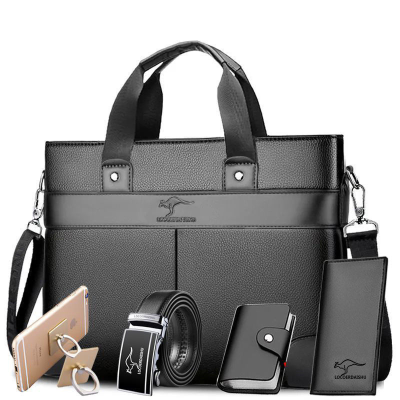 真皮质感男士商务手提包大容量男包单肩斜挎包电脑包公文包会新款