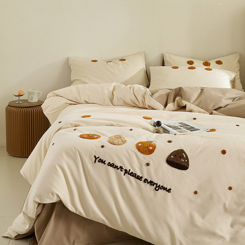 A类小清新100支长绒棉磨毛四件套纯棉加厚被套床单笠全棉床上用品