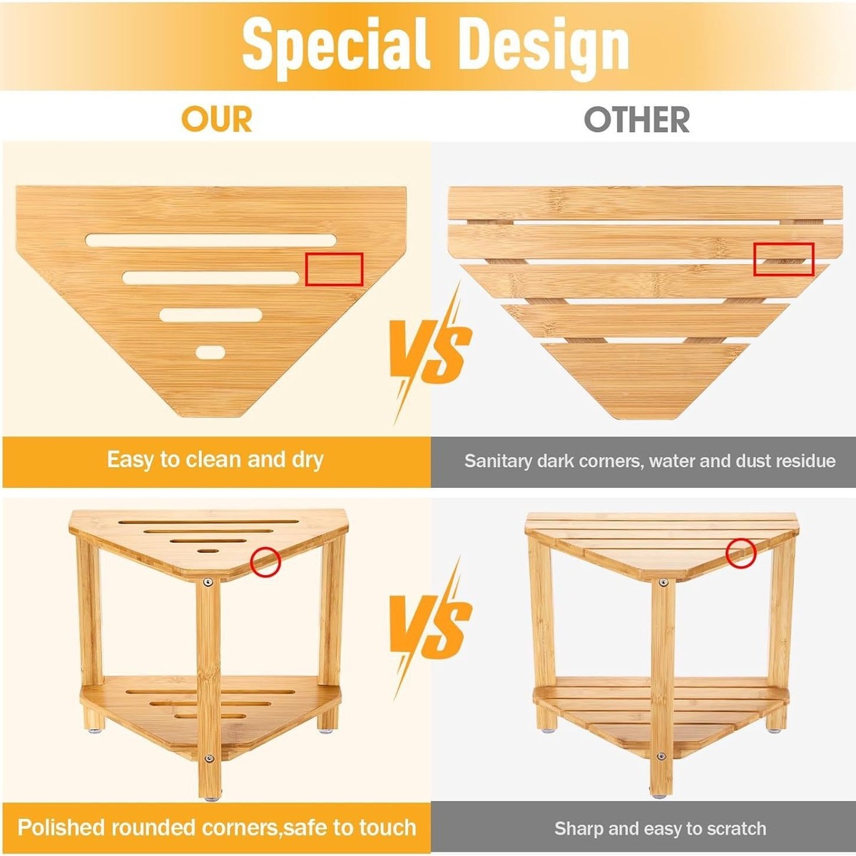 实木浴室凳子洗澡凳换鞋凳家用两层置物架浴室置物架竹木防滑凳子