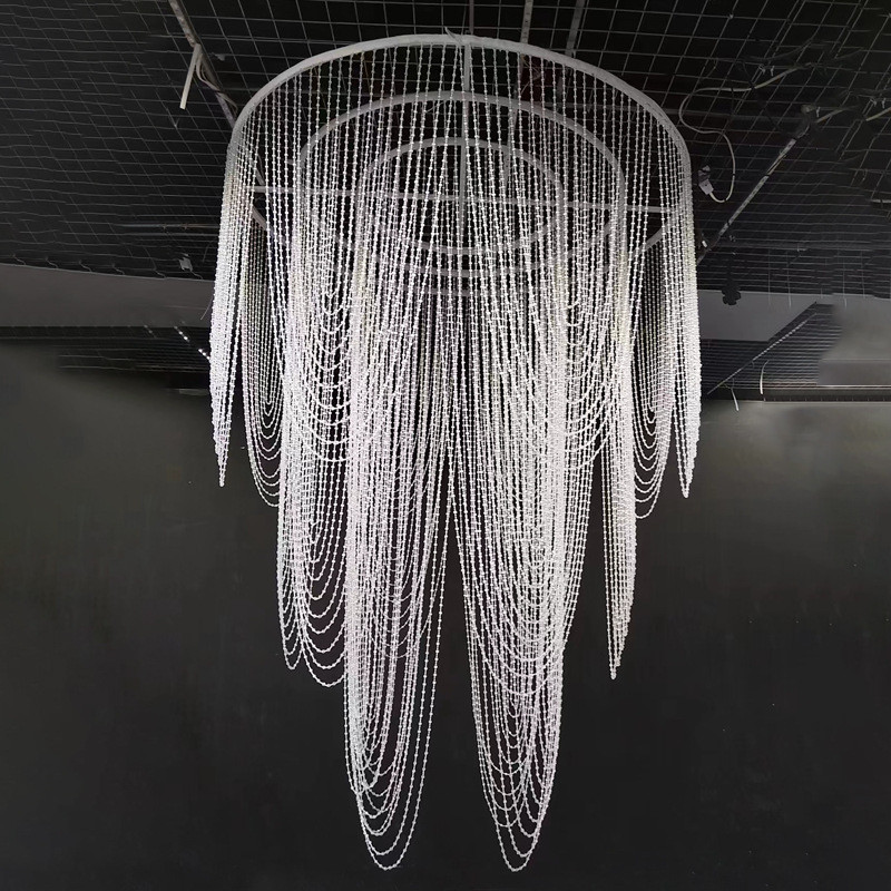 热销吊顶亚克力水晶珠帘婚庆酒店宴会厅成品圆环路引线帘舞台背景