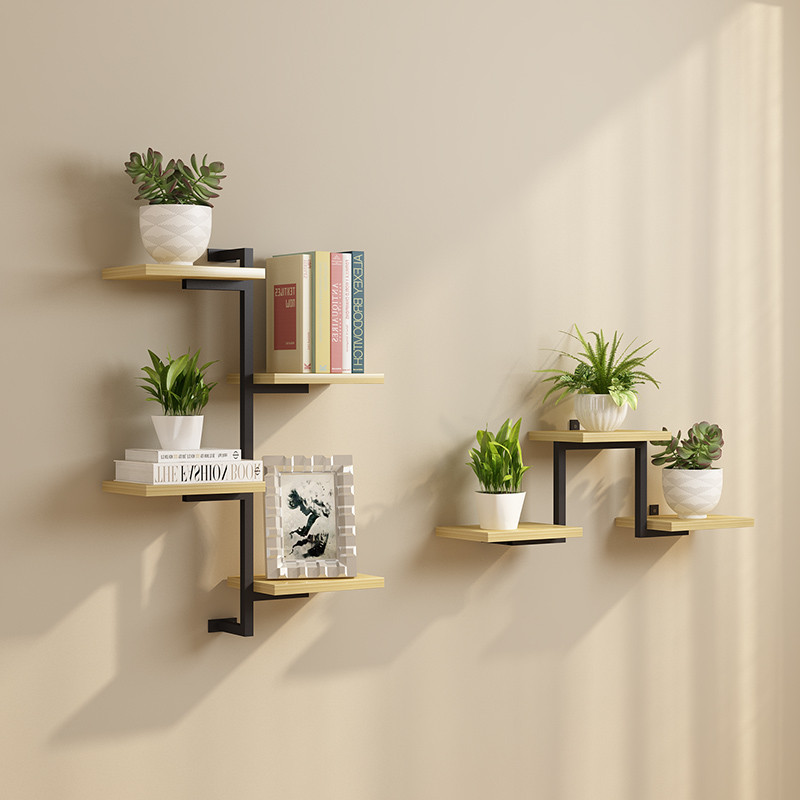 墙上置物架花架现代简约创意装饰壁挂一字隔板铁艺多层书架免打孔