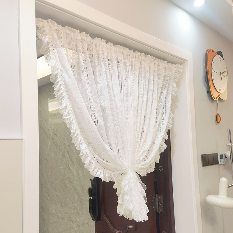 热销戟晔隔断洛可可出租屋法式门帘荷叶边奶油白半帘短帘免打孔柜