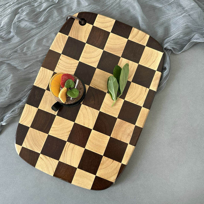 家用橡胶木棋盘格菜板网红砧板厨房双面切菜板实木拼接案板现货批