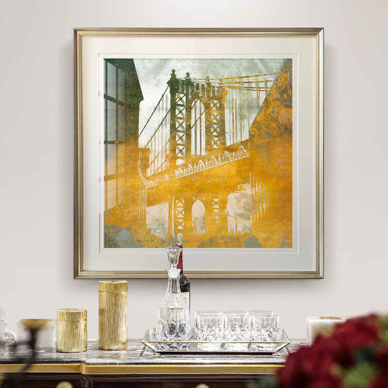 简约美式客厅画北欧沙发背景装饰画复古建筑风景餐厅墙画图片