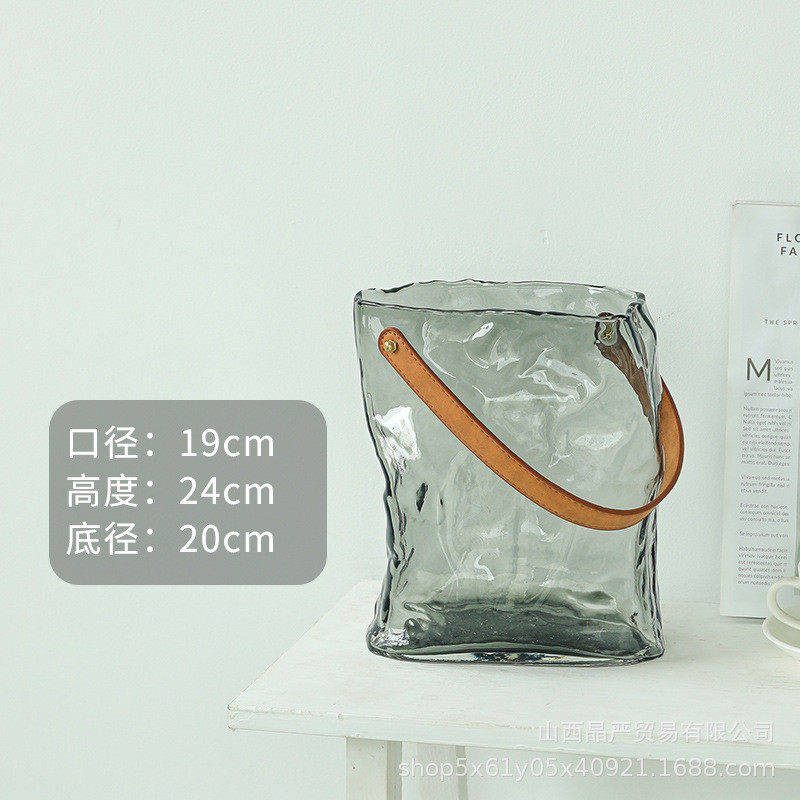 网红原色玻璃包包花瓶手提篮摆件创意轻奢客厅鱼缸插花水养装饰品,家居饰品,装饰摆件,淘宝优惠券,粉丝福利购,淘宝优惠卷