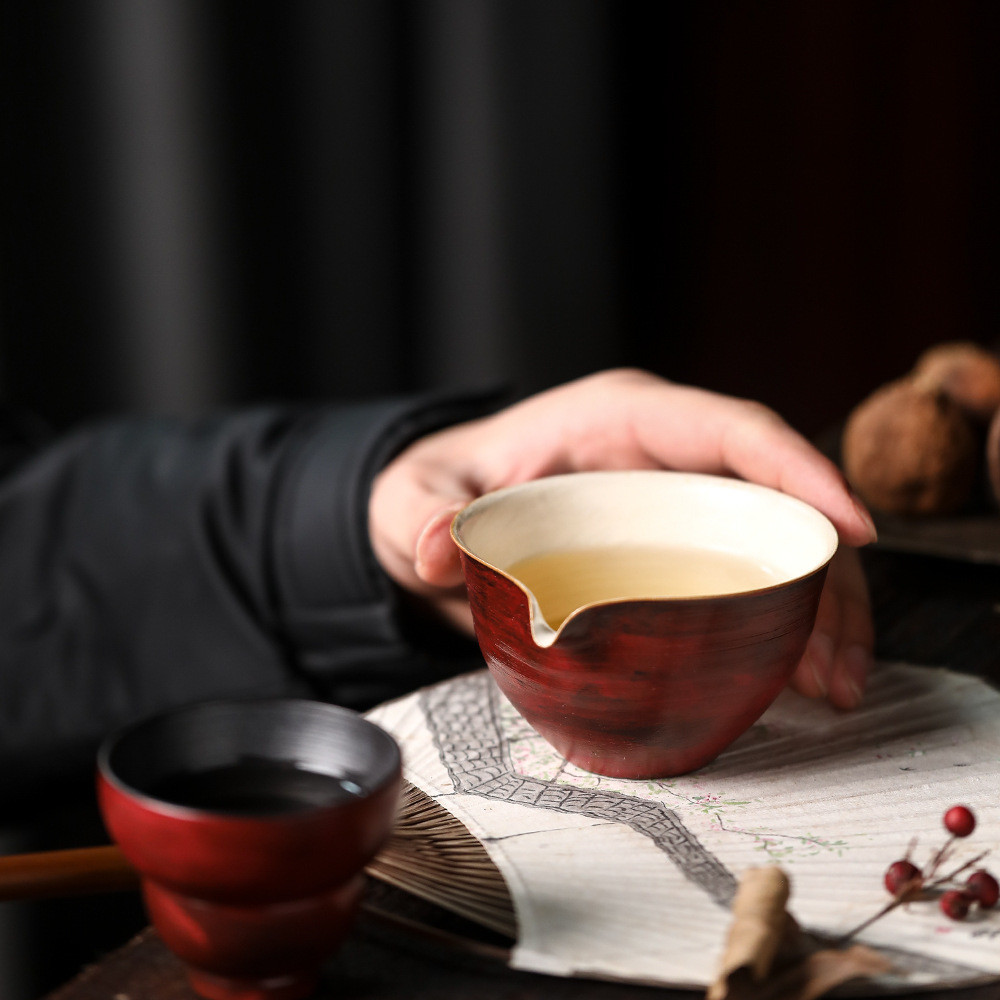 纯手工故宫红公道杯妙峰制景德镇晴先生出断水好日式片口茶具