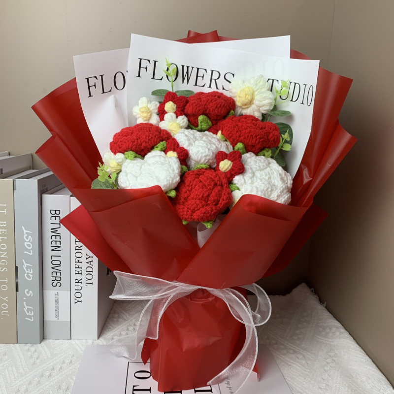 织钩手工毛线花束成品向日葵毛线花仿真花生日女外贸批发