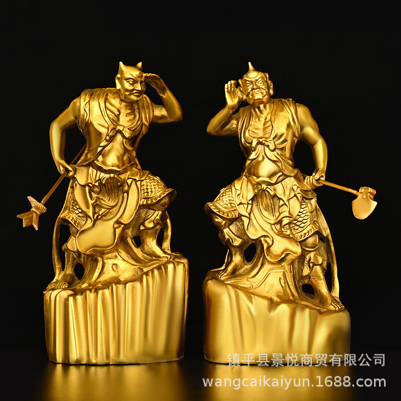 千里眼顺风耳摆件纯铜哼哈二将铜像一对铜像家用