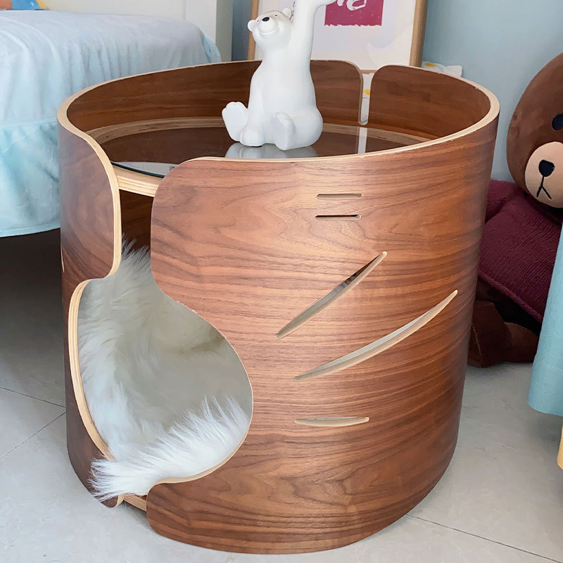热销实木猫窝家用床头柜木质茶几一体猫舍猫柜圆形猫窝创意宠物窝